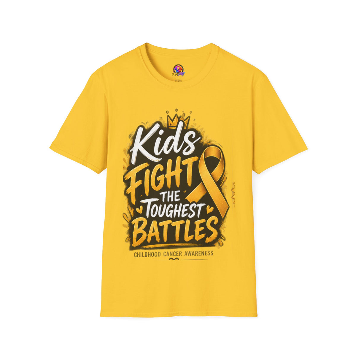 Children's Cancer Awareness T-Shirt — "Kids Fight The Toughest Battles" Gold Ribbon