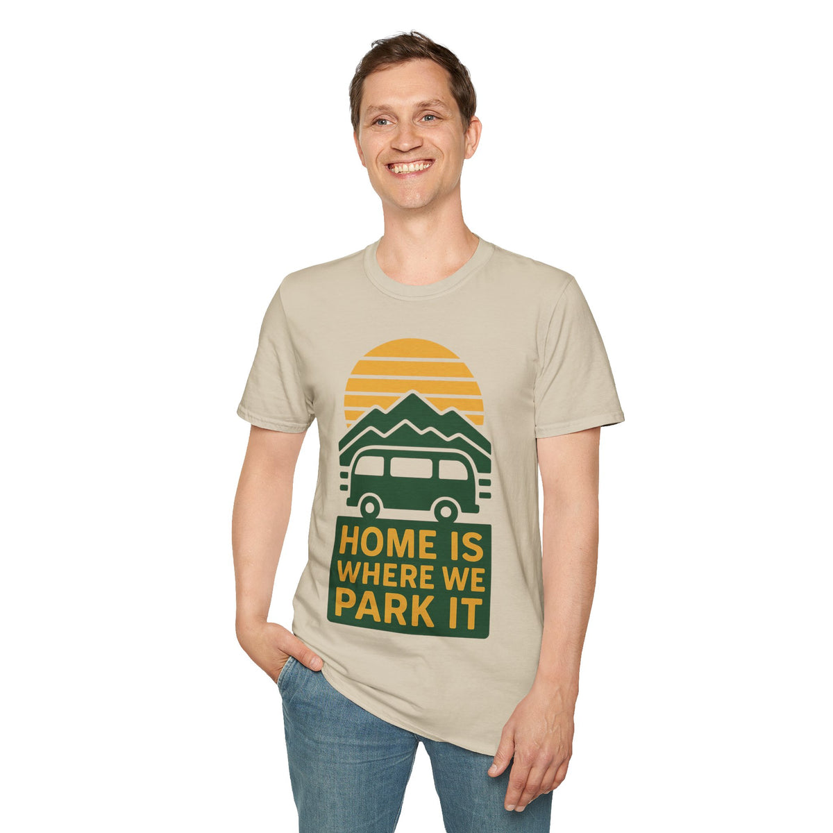 Camping T-Shirt — "Home Is Where We Park It" Retro Mountain Sunset Tee - Trending Now - September 2026