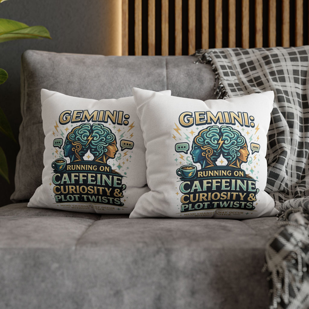 Gemini Decorative Pillow pillowcase — "Running on Caffeine, Curiosity & Plot Twists"