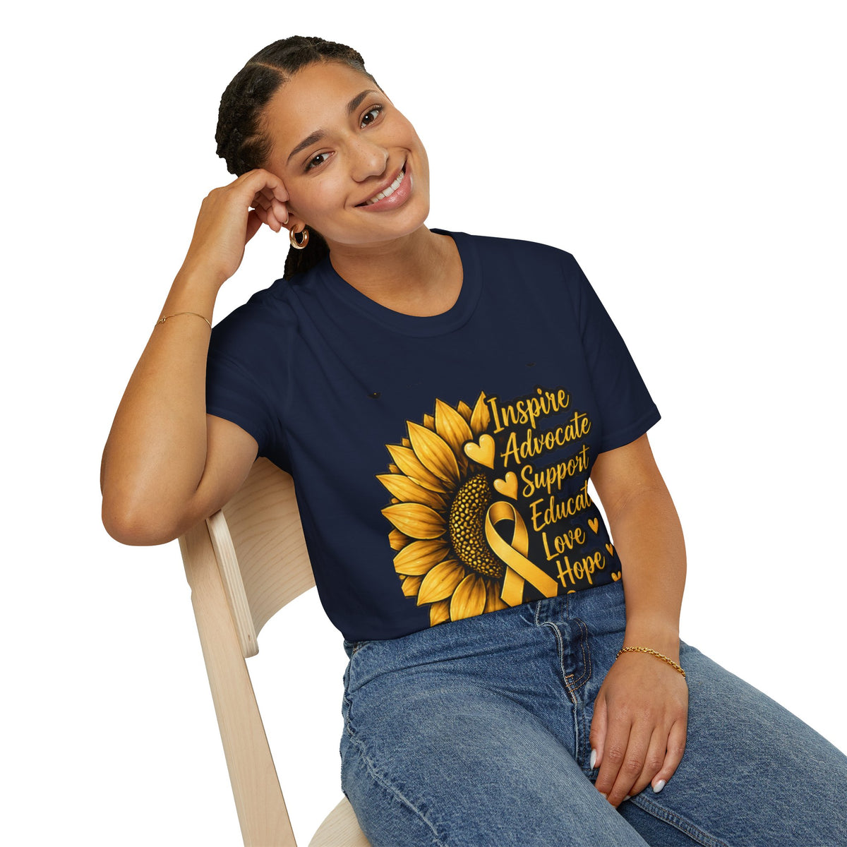 Childhood Cancer Awareness Sunflower T-Shirt – Inspire Advocate Support Educate Love Hope Cure