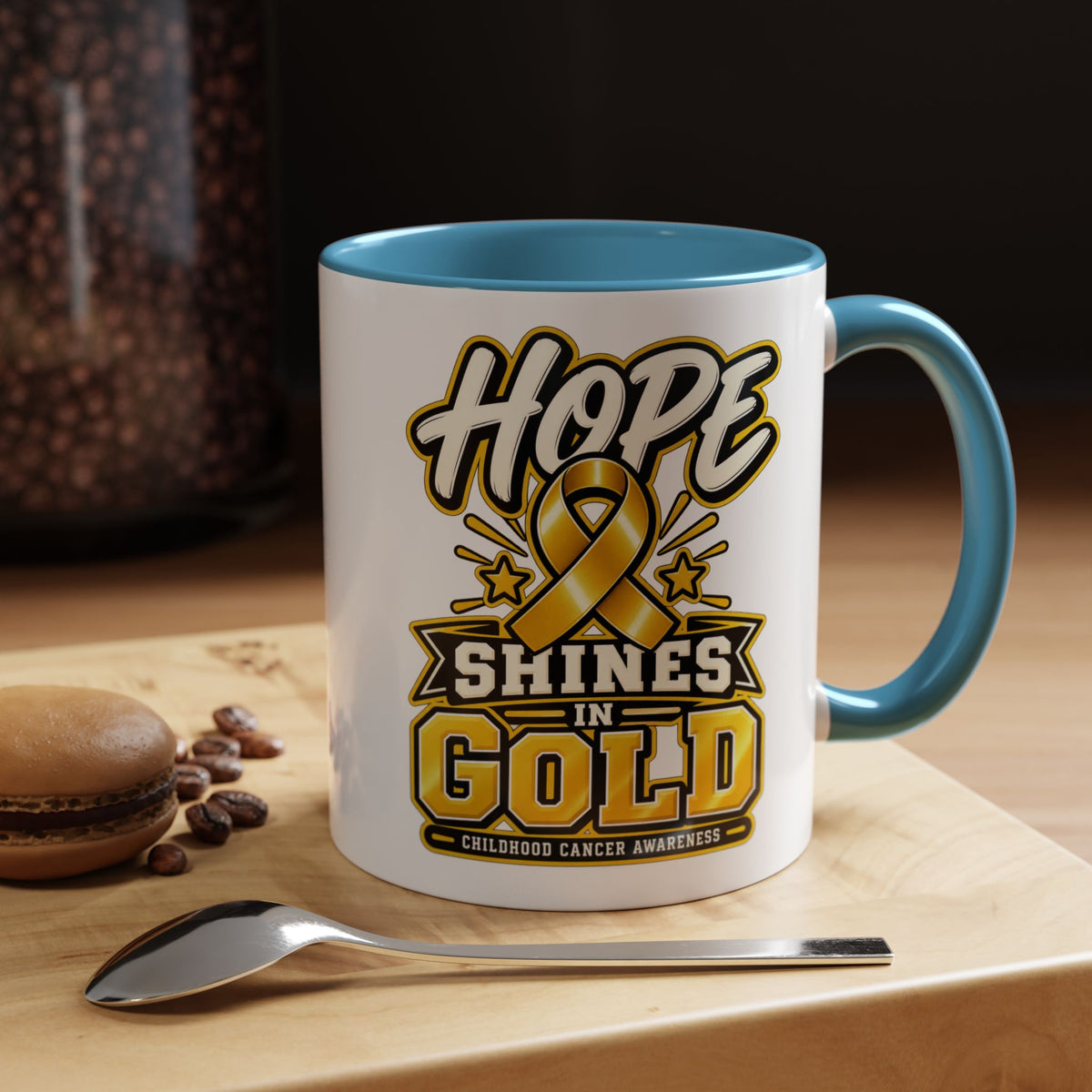 Hope Shines in Gold Coffee Mug — Childhood Cancer Awareness Accent Mug
