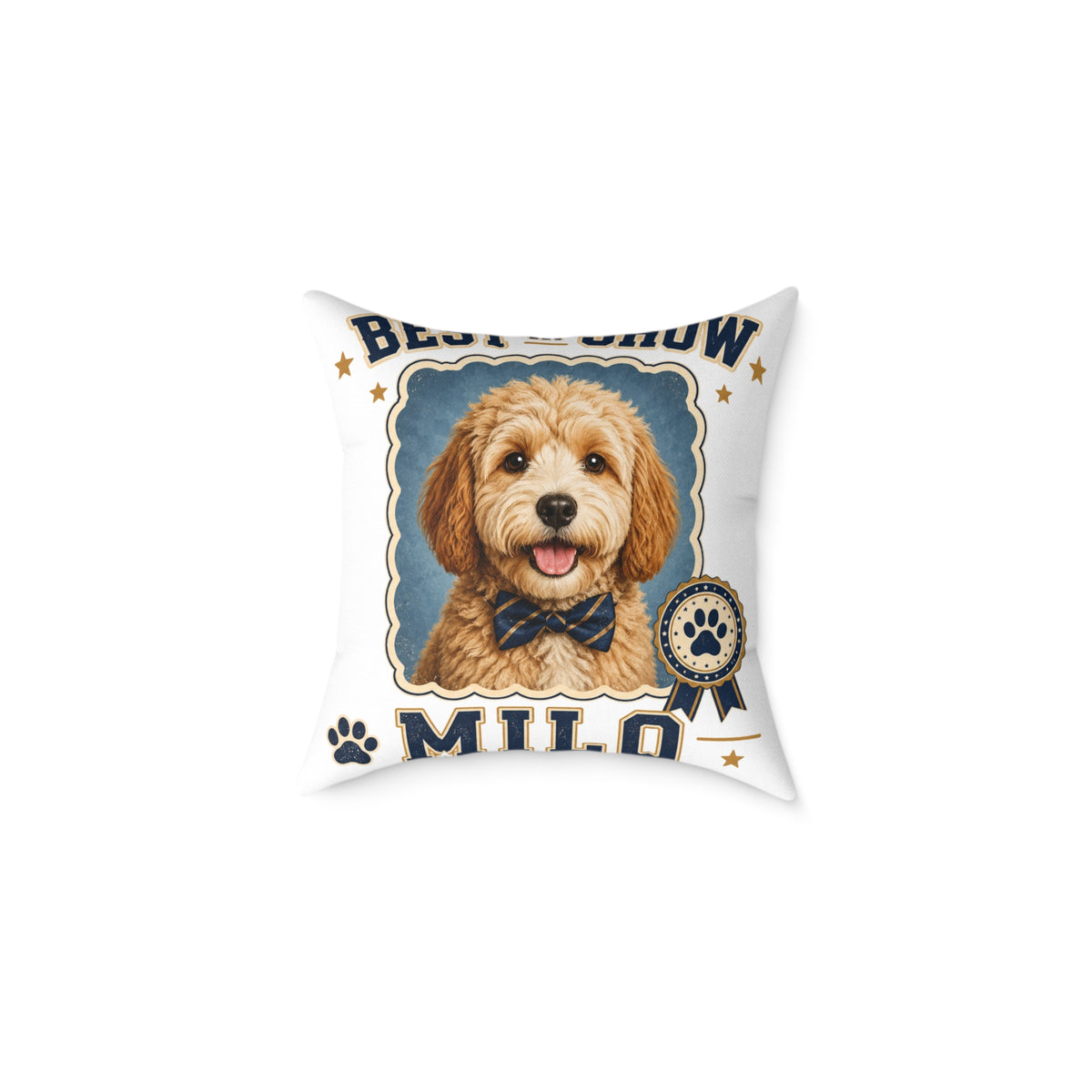 Milo Bailey Dog Dad Mom Square Pillow — 'Best in Show' Personalized Dog Portrait (Milo)