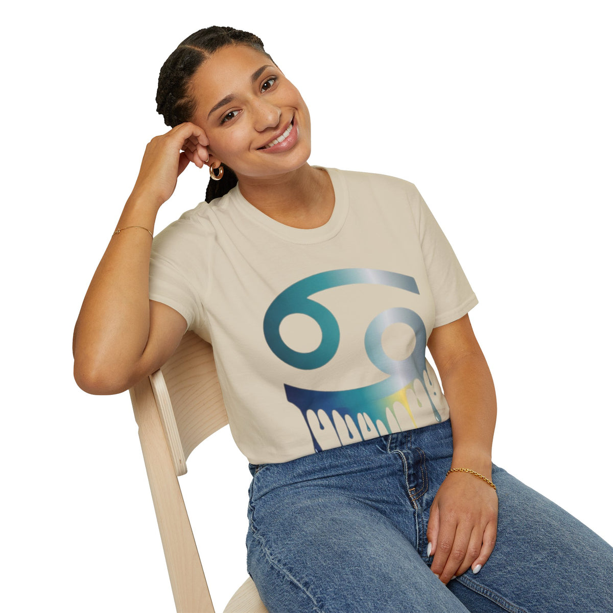 Cancer Zodiac T‑Shirt — Dripping Gradient Astrology Tee (Cancer Symbol)
