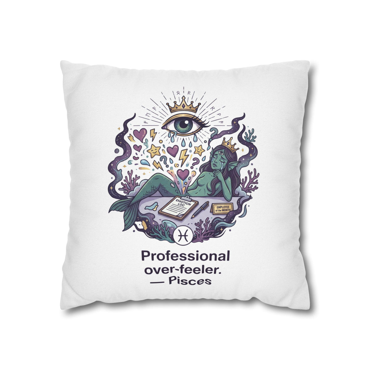 Pisces Zodiac Pillowcase — "Professional Over-Feeler" Decorative Square Pillowcase
