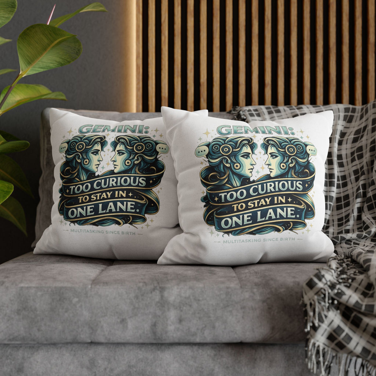 Gemini Pillowcase — “Too Curious to Stay in One Lane” Zodiac Decorative Pillow