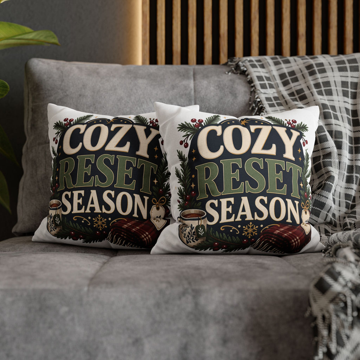 Cozy Reset Season Decorative Pillowcase – Holiday Winter Throw Pillow Cover Modern Day Christmas