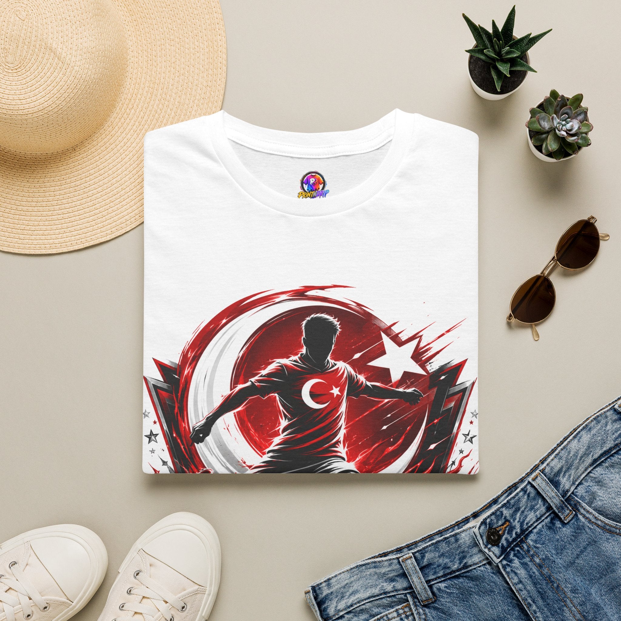 Turkey Crimson Flame Soccer T-Shirt — Turkish Crescent & Star Football Fan Tee
