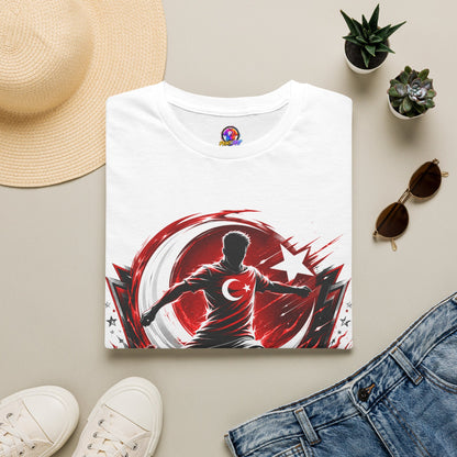 Turkey Crimson Flame Soccer T-Shirt — Turkish Crescent & Star Football Fan Tee