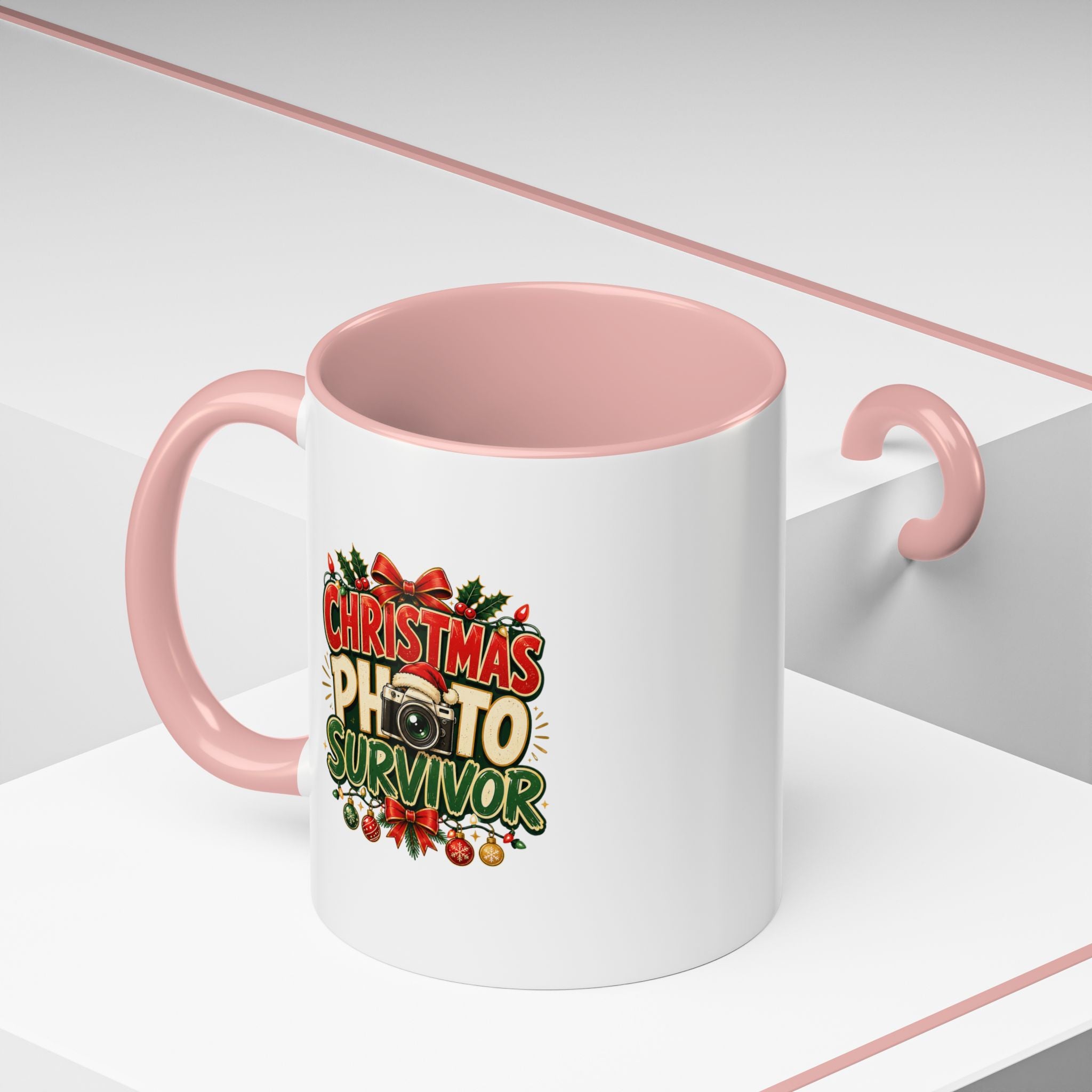 Christmas Photo Survivor Accent Coffee Mug — Holiday Photographer Gift