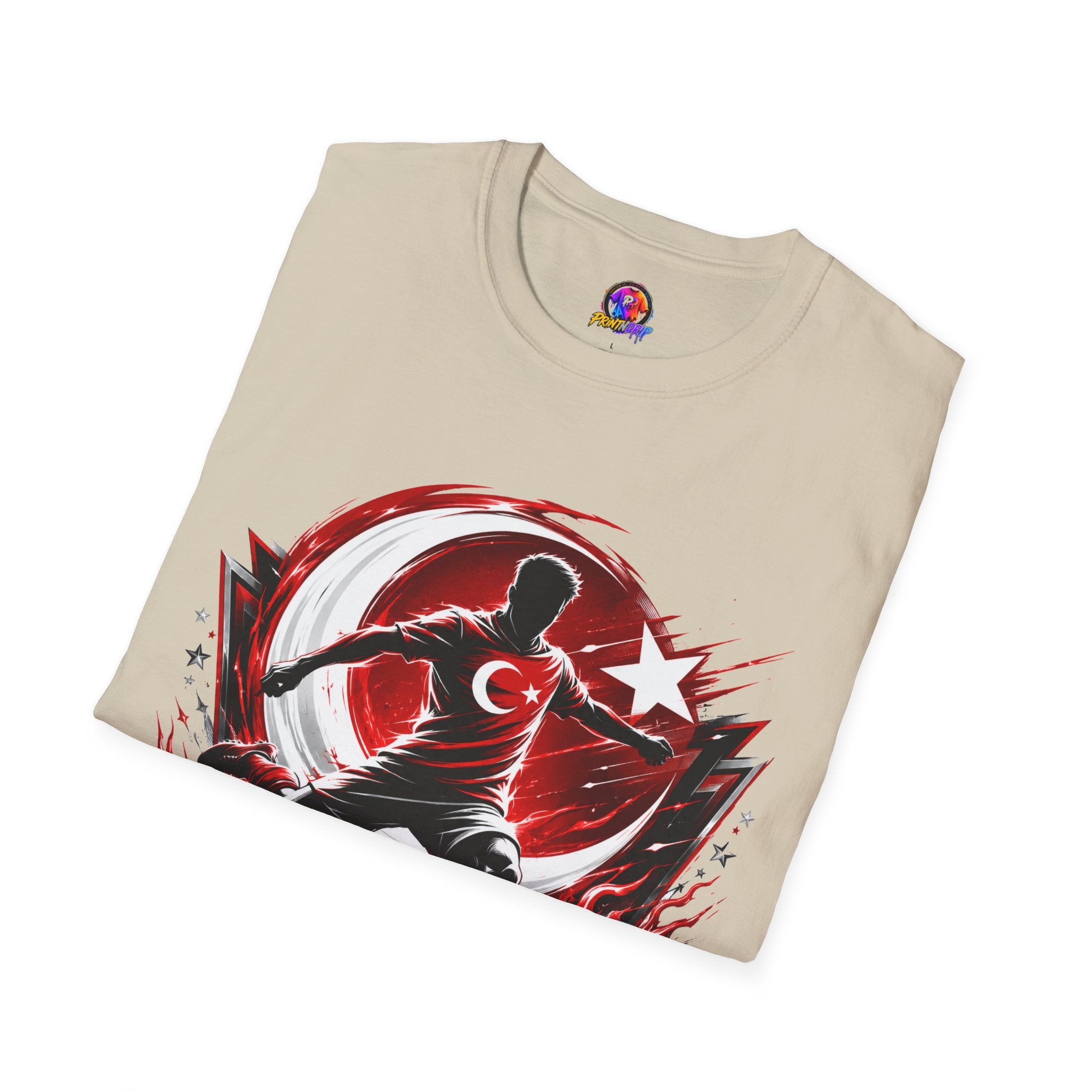 Turkey Crimson Flame Soccer T-Shirt — Turkish Crescent & Star Football Fan Tee
