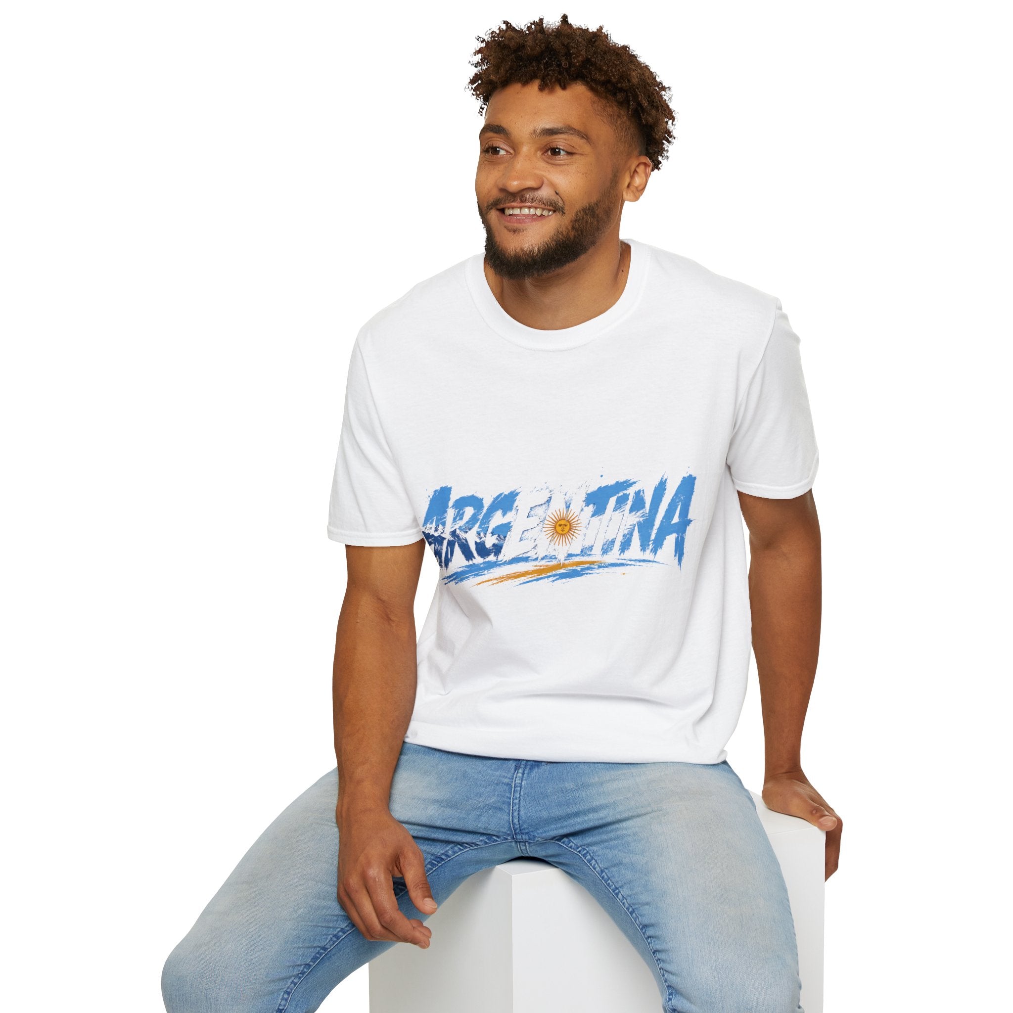 Argentina Graphic T-Shirt — Argentina Typography Tee with Sun & Flag Colors