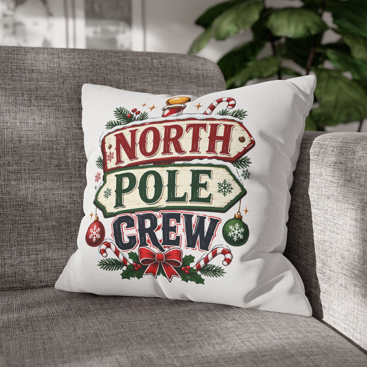 Christmas North Pole Crew Holiday Pillowcase — Christmas Decorative Throw Pillow