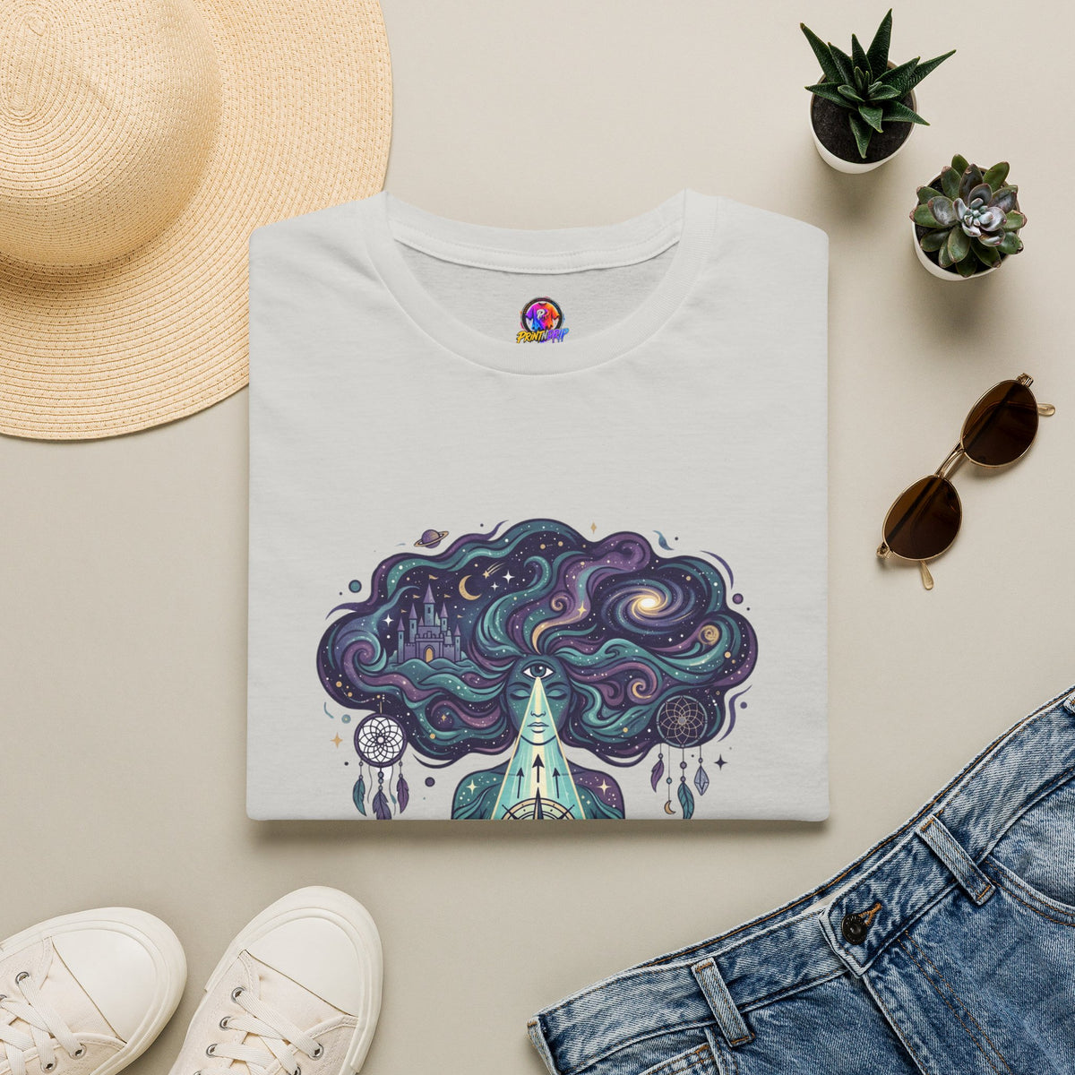Dreamy Meditation T-Shirt — 'Guided by dreams, ruled by intuition' Spiritual Art Tee
