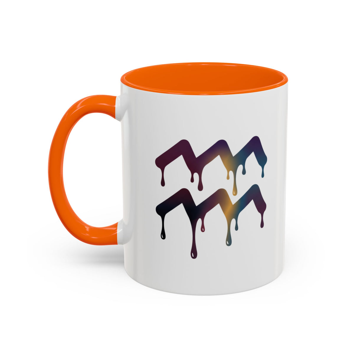 Aquarius Zodiac Dripping Rainbow Chevron Accent Coffee Mug —  Color-Accent Ceramic Mug