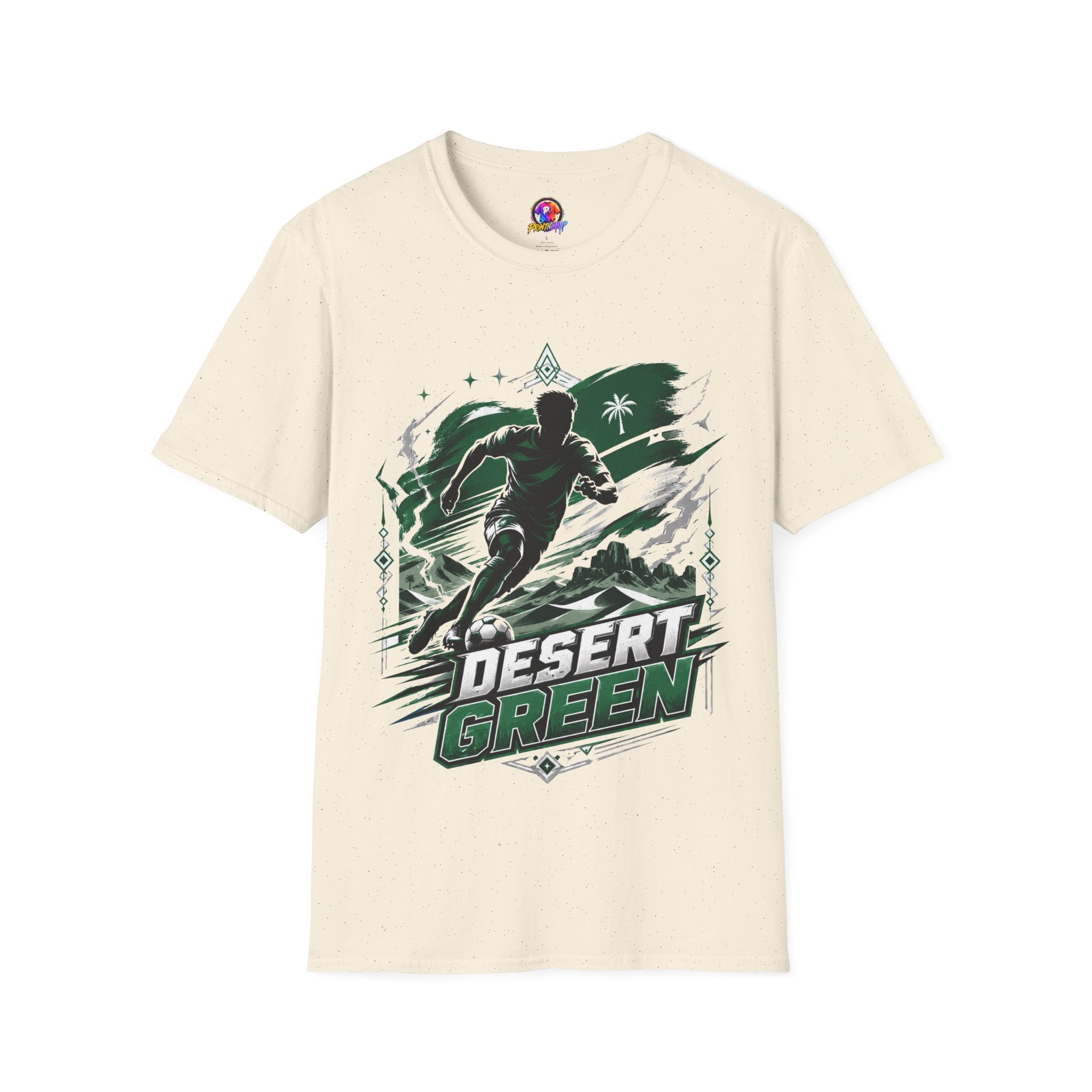 Saudi Arabia Desert Green Soccer T-Shirt — Silhouette Player Graphic