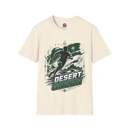 Saudi Arabia Desert Green Soccer T-Shirt — Silhouette Player Graphic