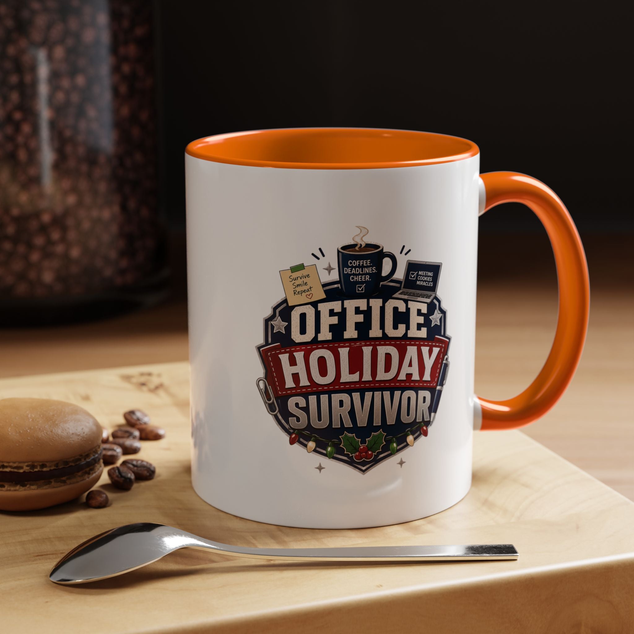 Modern Day Christmas Office Holiday Survivor Accent Coffee Mug – Funny Christmas Office Gift