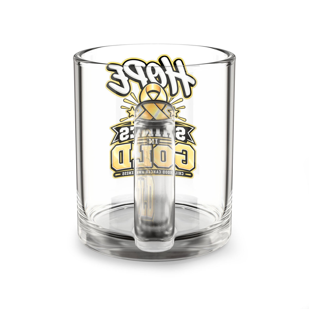 Hope Shines in Gold Childhood Cancer Awareness Glass Mug