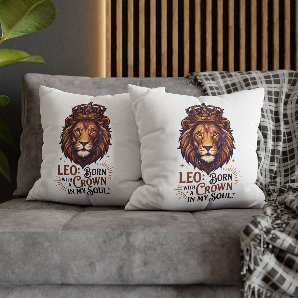 Leo Zodiac Born With Crown Spun Polyester Square Pillowcase