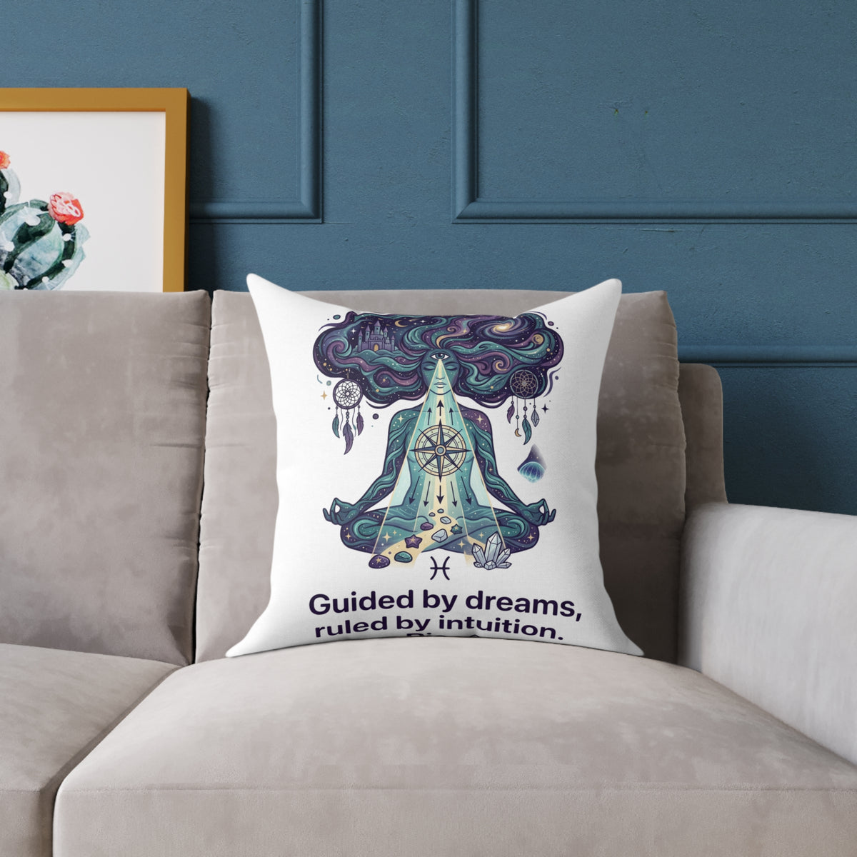 Pisces Zodiac Guided By Dreams Square Poly Canvas Pillow