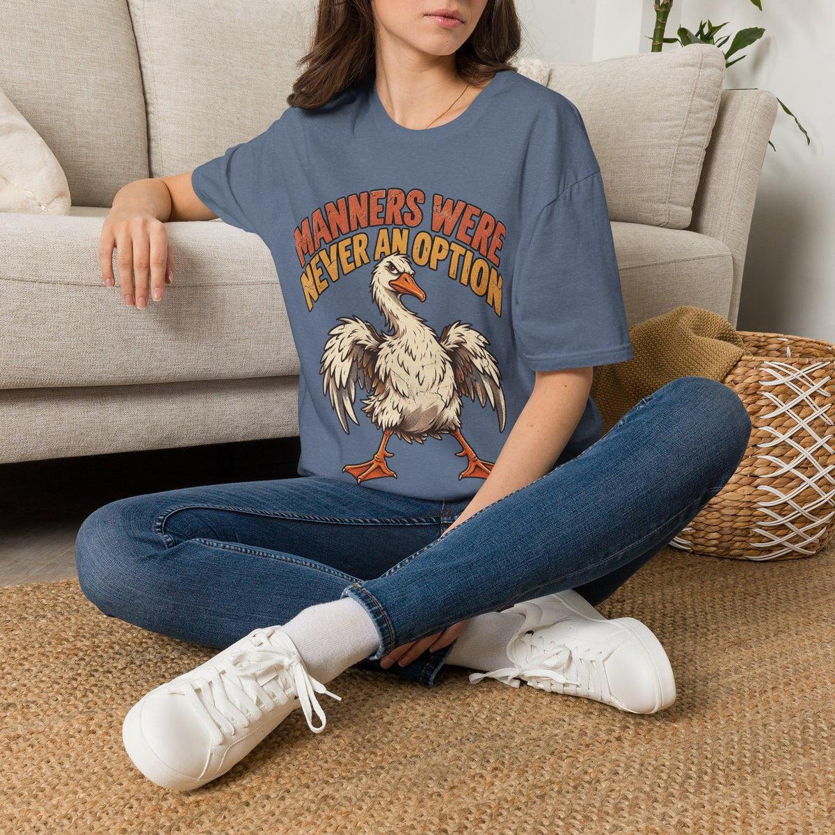 Funny And Witty “Manners Were Never An Option” Goose Graphic T-Shirt