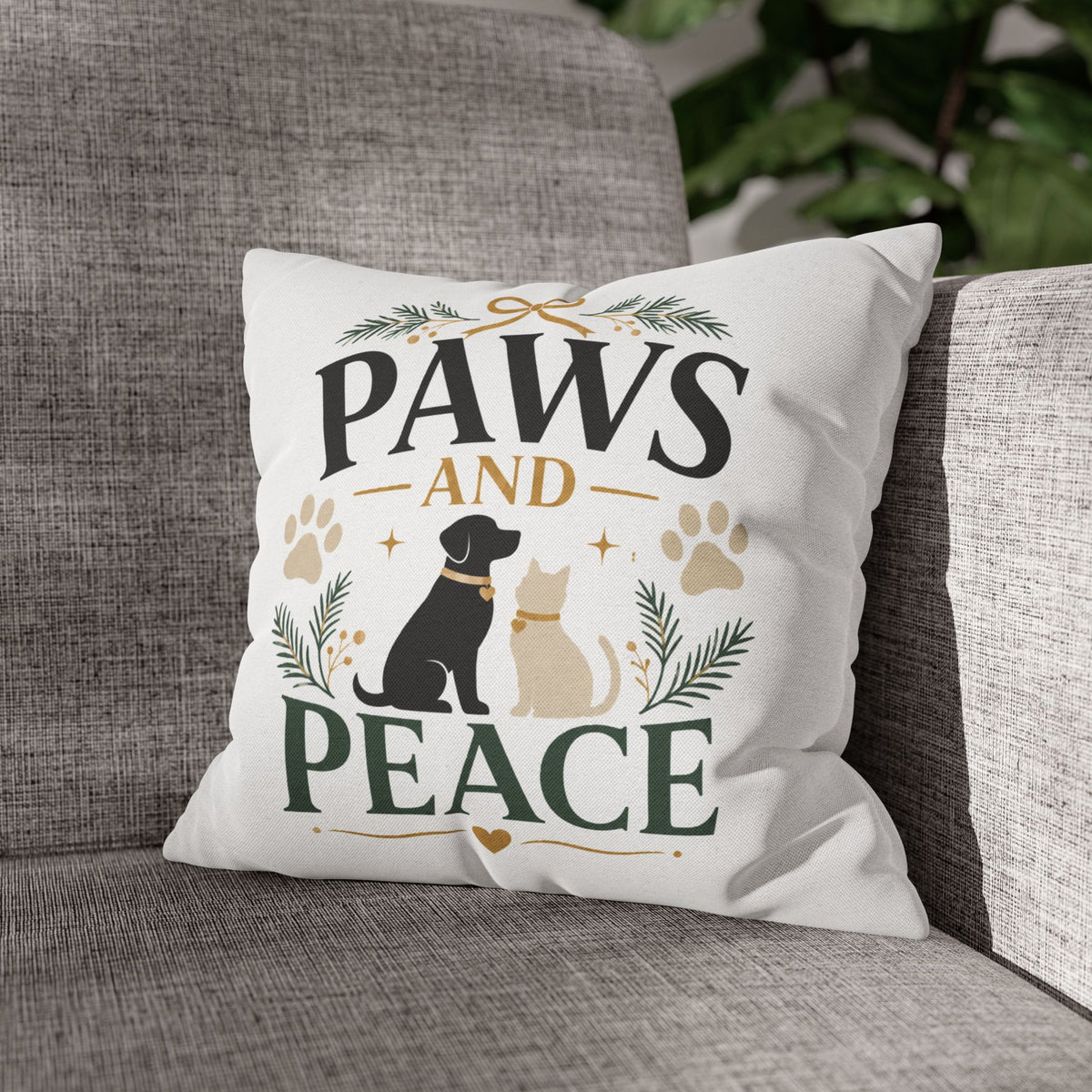 Christmas Paws and Peace Throw Pillowcase — Pet Holiday Decorative Cushion Cover