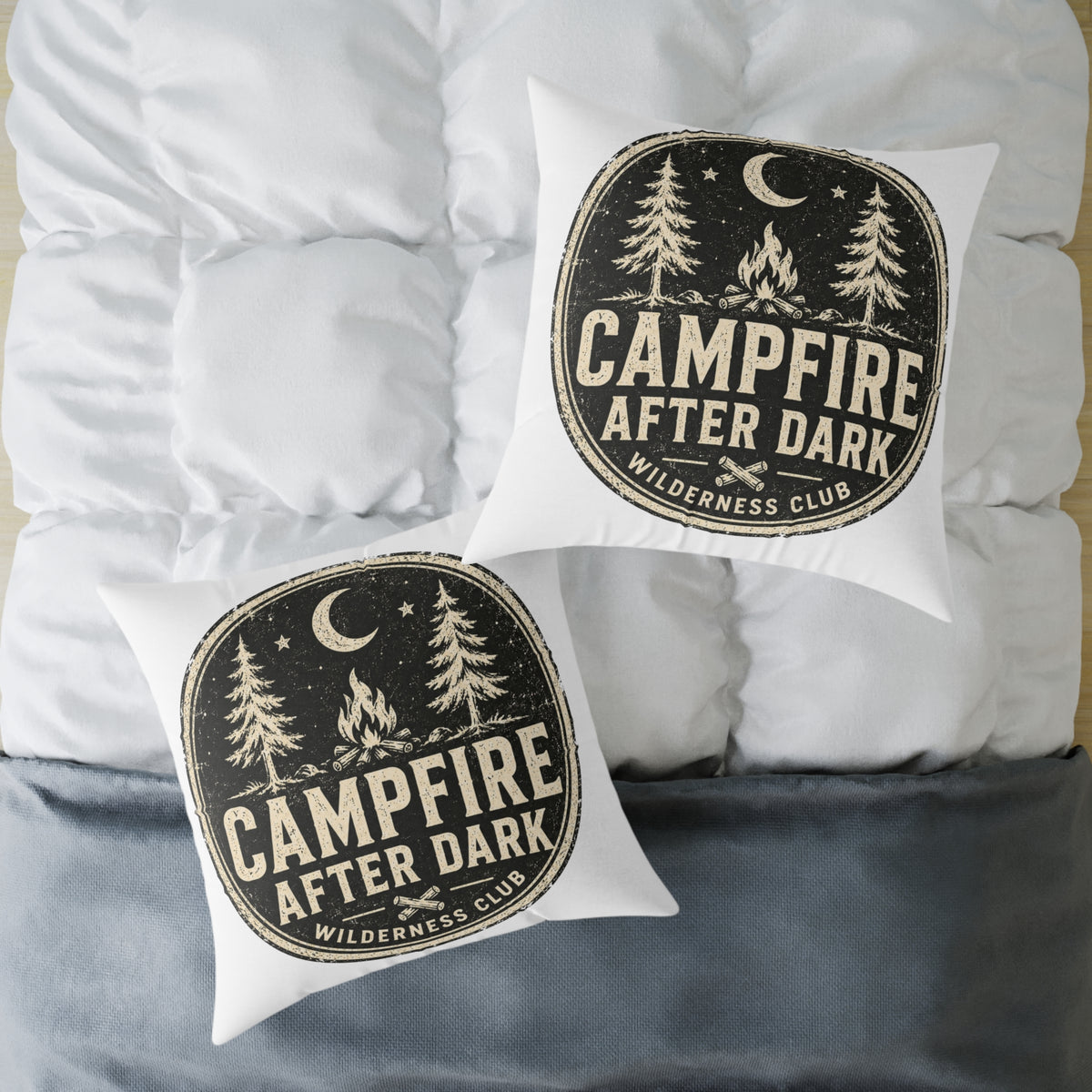 Campfire After Dark Decorative Pillow  Milo Bailey Dog Dad Mom— Retro Wilderness Camping Throw Pillow