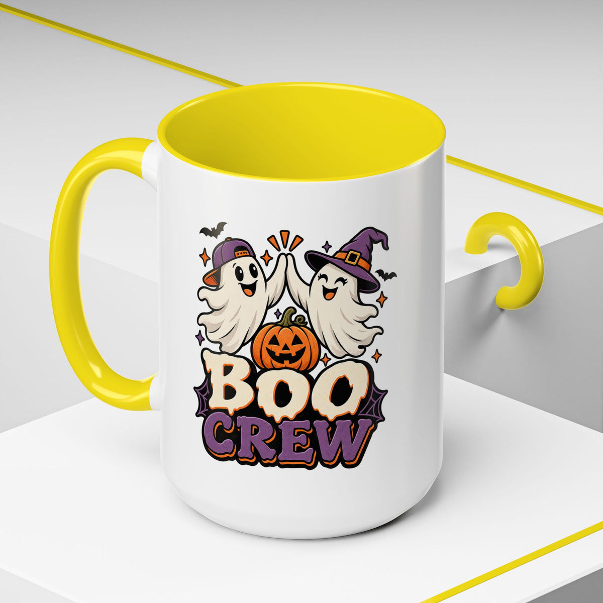 Boo Crew Halloween Accent Coffee Mug — Cute Ghosts & Jack-O'-Lantern Design (11/15 oz)