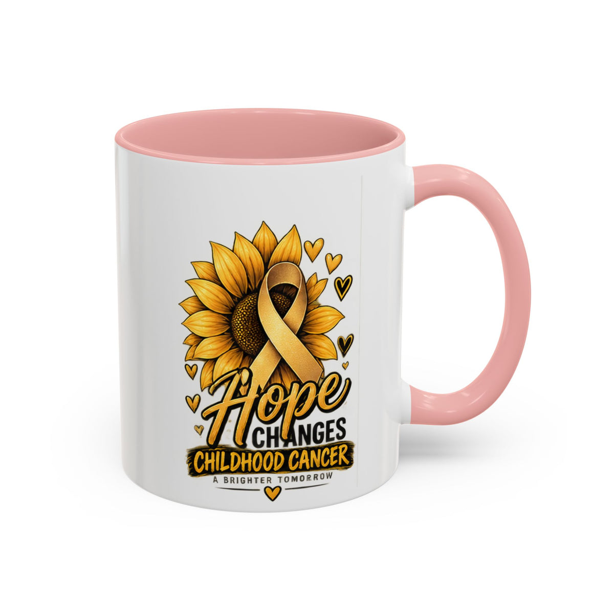 Hope Changes Childhood Cancer Mug – Gold Ribbon Sunflower Accent Coffee Cup (11/15oz)
