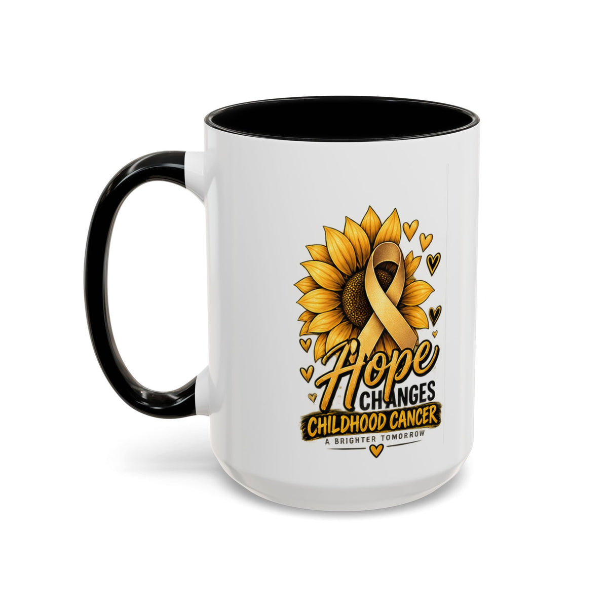 Hope Changes Childhood Cancer Mug – Gold Ribbon Sunflower Accent Coffee Cup (11/15oz)