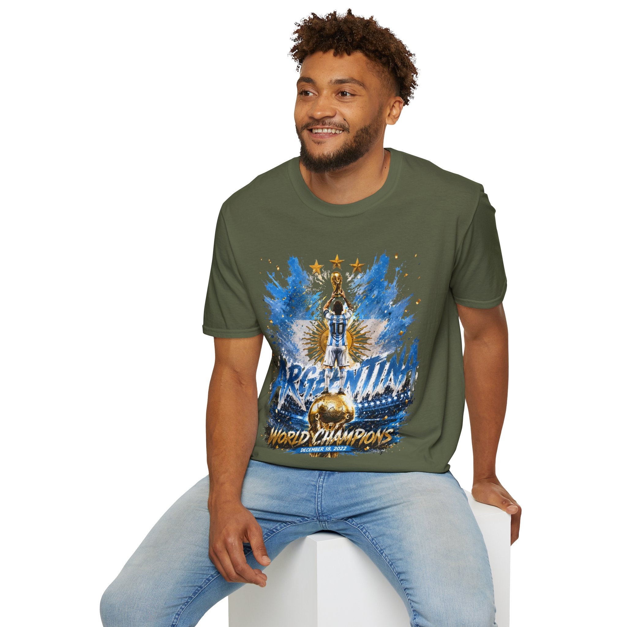 Argentina World Champions T‑Shirt — Soccer World Cup 3 Stars Tribute