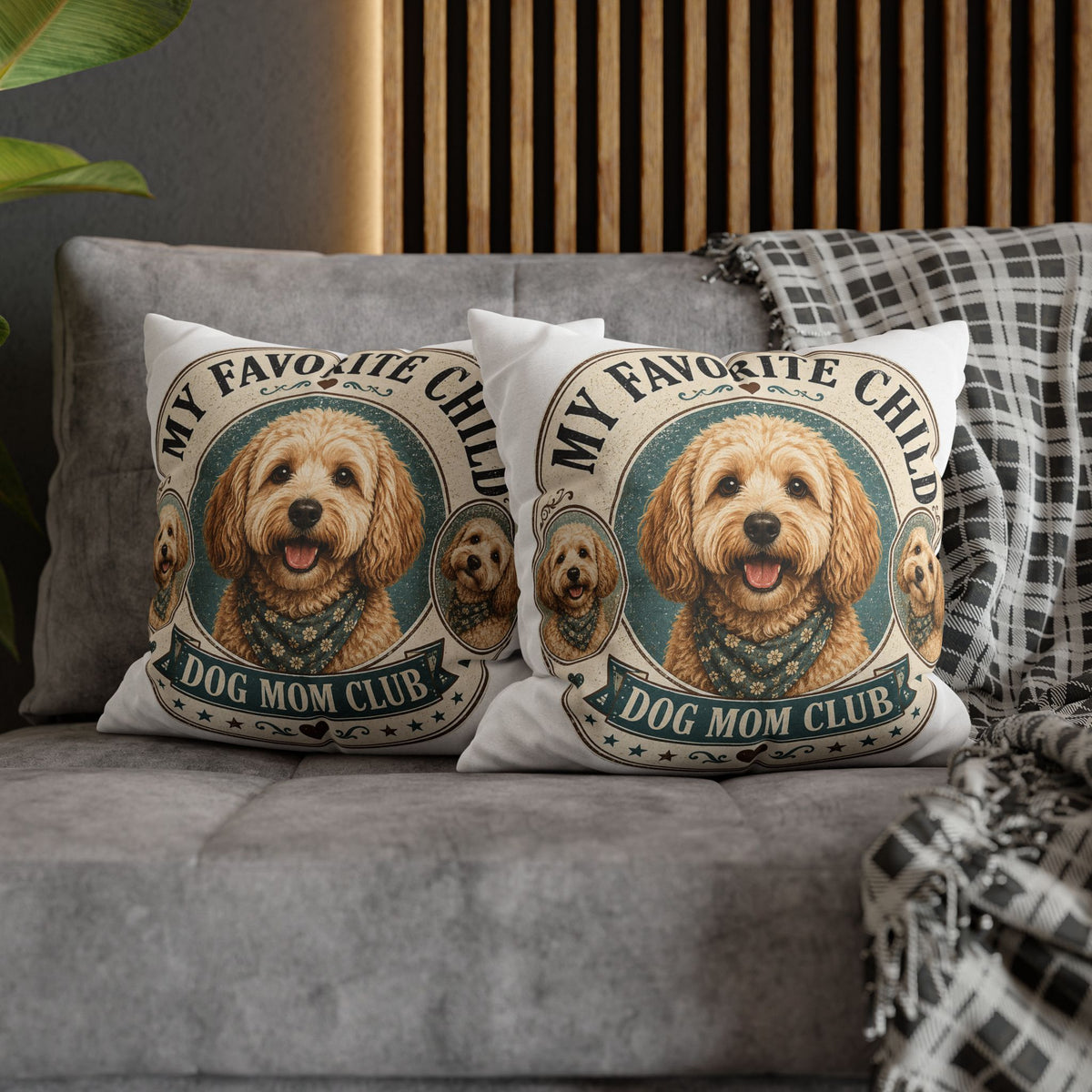Dog Mom Club Pillowcase Milo Bailey Dog Dad Mom — "My Favorite Child" Cute Doodle Dog Accent Pillow