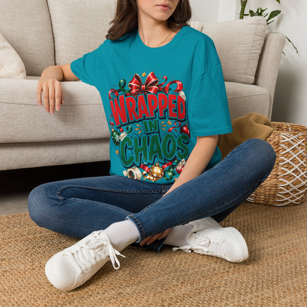 T-Shirt — "Wrapped in Chaos" Holiday Graphic Tee