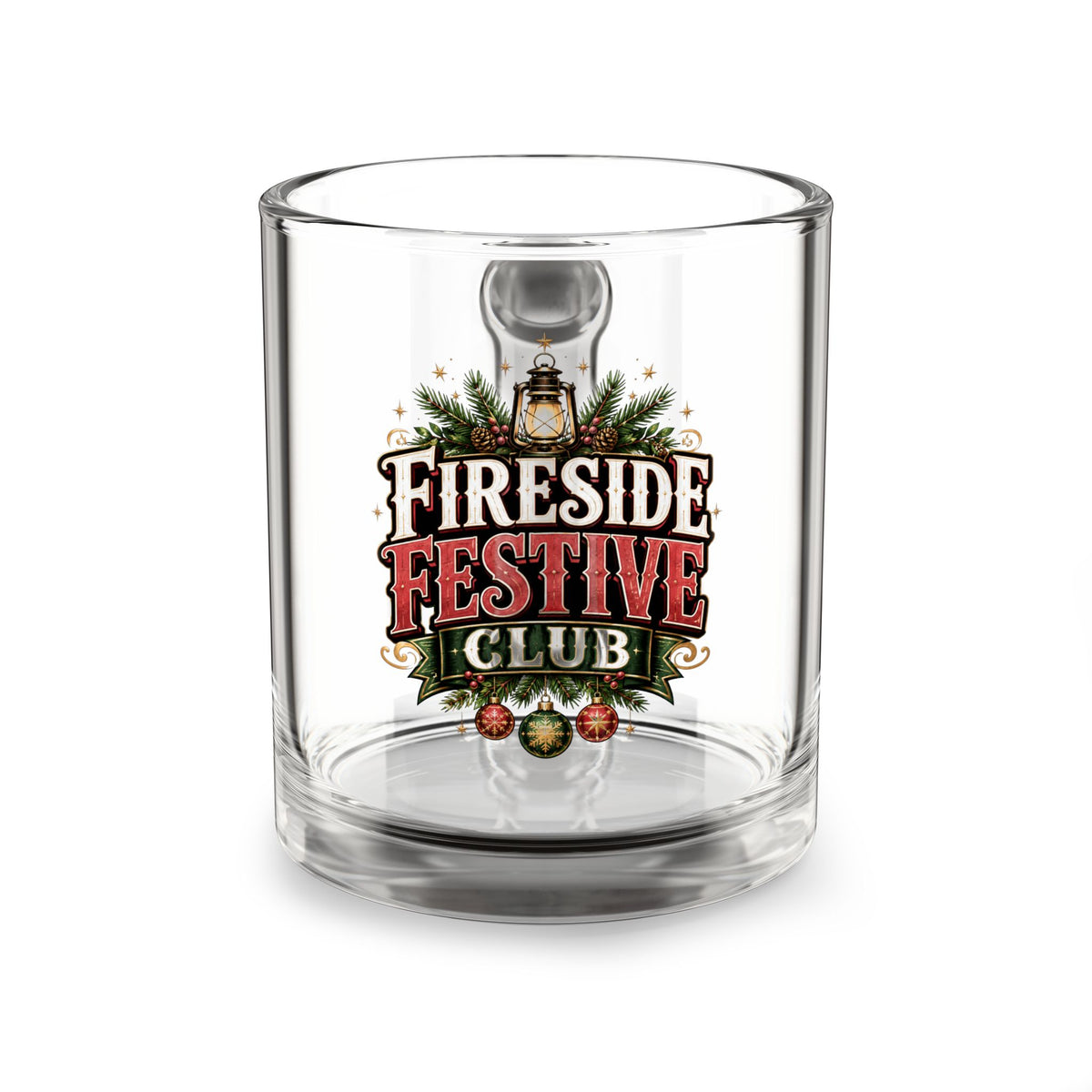 Christmas Glass Mug 10 oz Fireside Festive Club Glass Mug — 10oz Holiday Coffee & Cocoa Cup