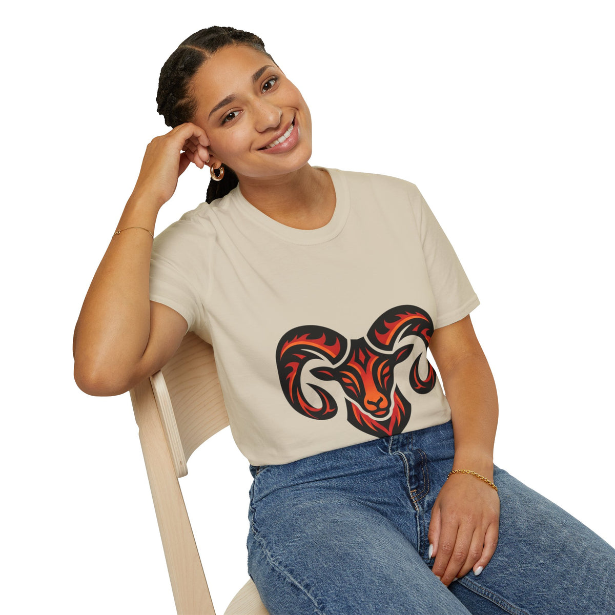 Aries Zodiac Ram Head Graphic T-Shirt — Tribal Flame Aries Design