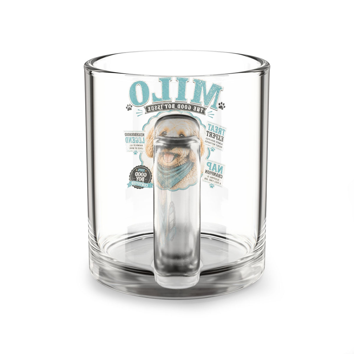 Personalized Dog Glass Mug — "Milo The Good Boy" 10oz Pet Lover Coffee Cup
