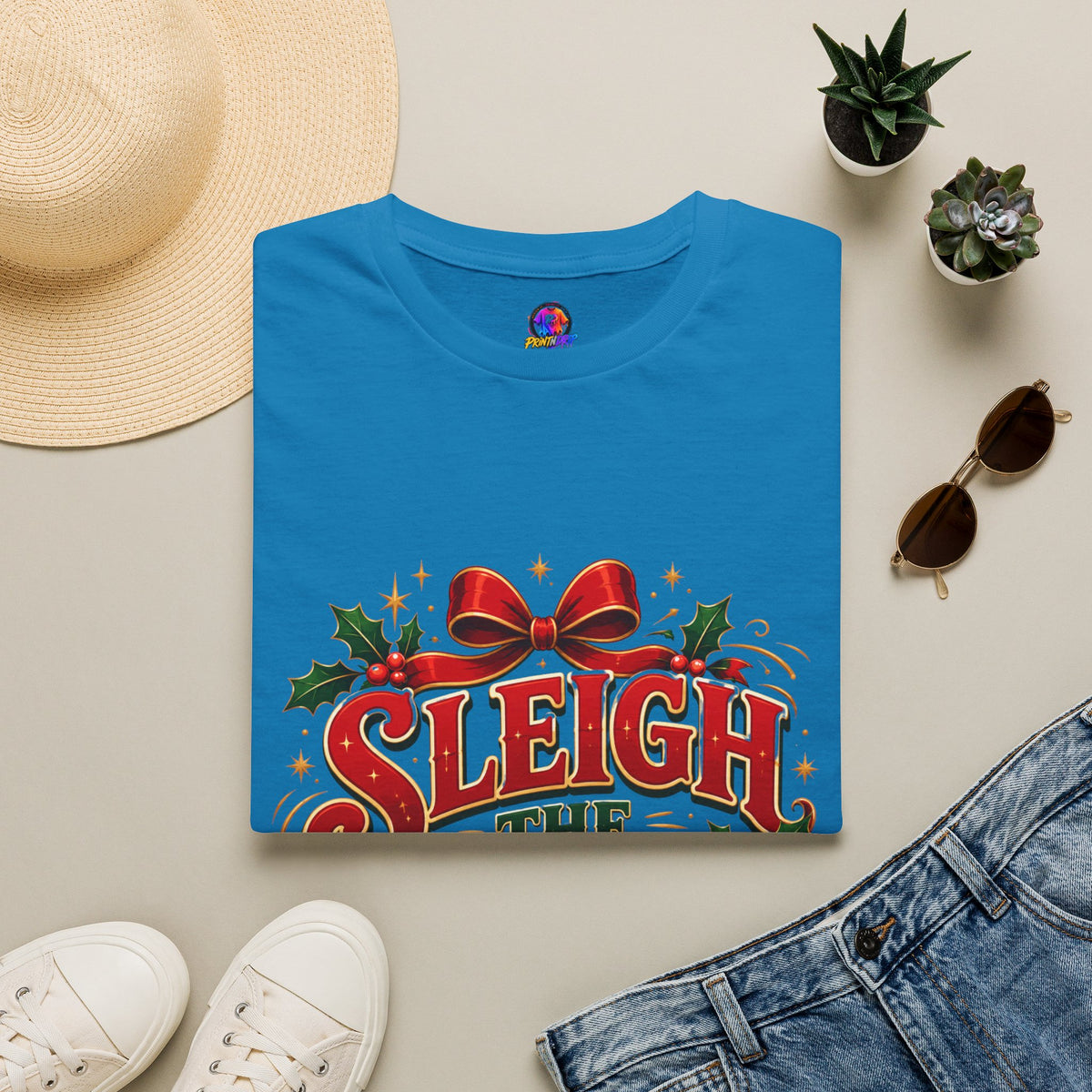 Christmas T-Shirt — "Sleigh the Day" Holiday Graphic Tee