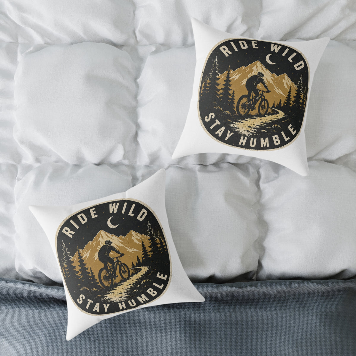 Ride Wild Stay Humble Mountain Bike Pillow  Milo Bailey Dog Dad Mom — Outdoor Cycling Adventure Throw Pillow