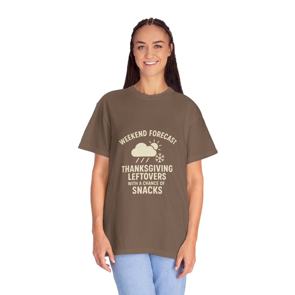 Thanksgiving Leftovers T-Shirt — “Weekend Forecast: Thanksgiving Leftovers with a Chance of Snacks” - Trending Now - October 2026