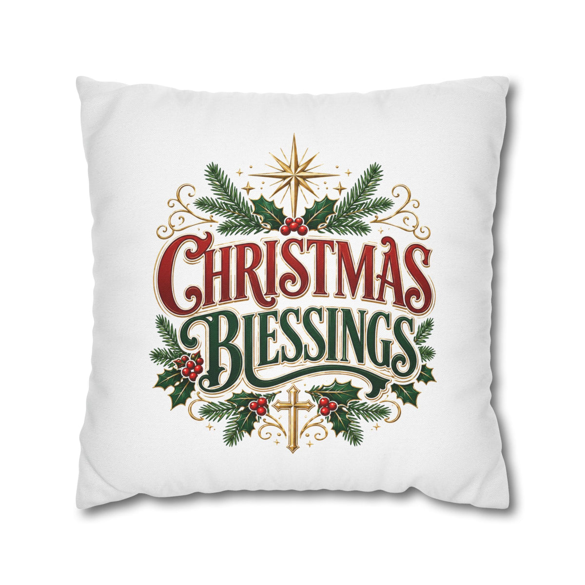 Christmas Blessings Pillowcase — Holiday Decorative Throw Pillow Cover