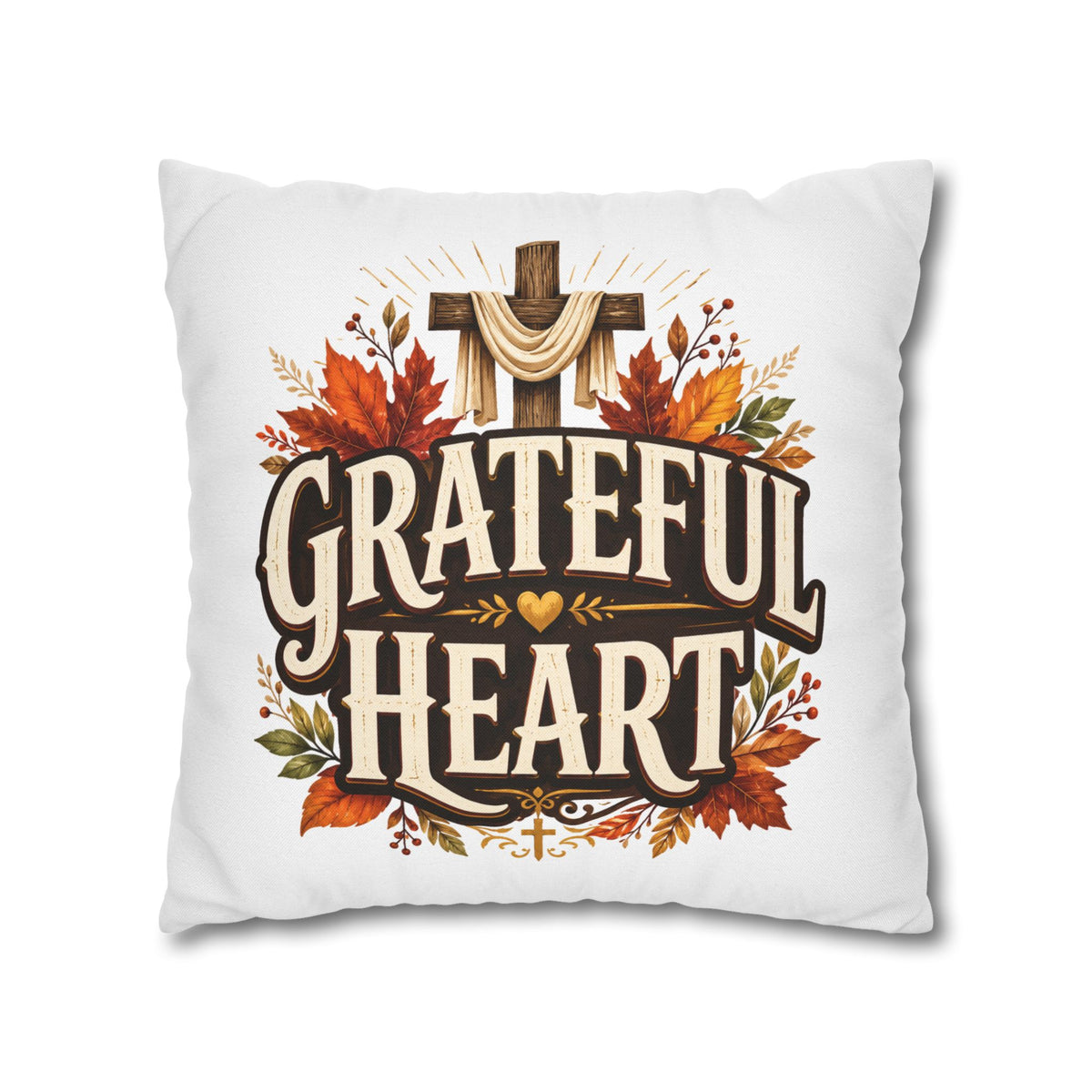 Thanksgiving Grateful Heart Throw Pillow — Autumn Cross Faith Decorative Pillowcase