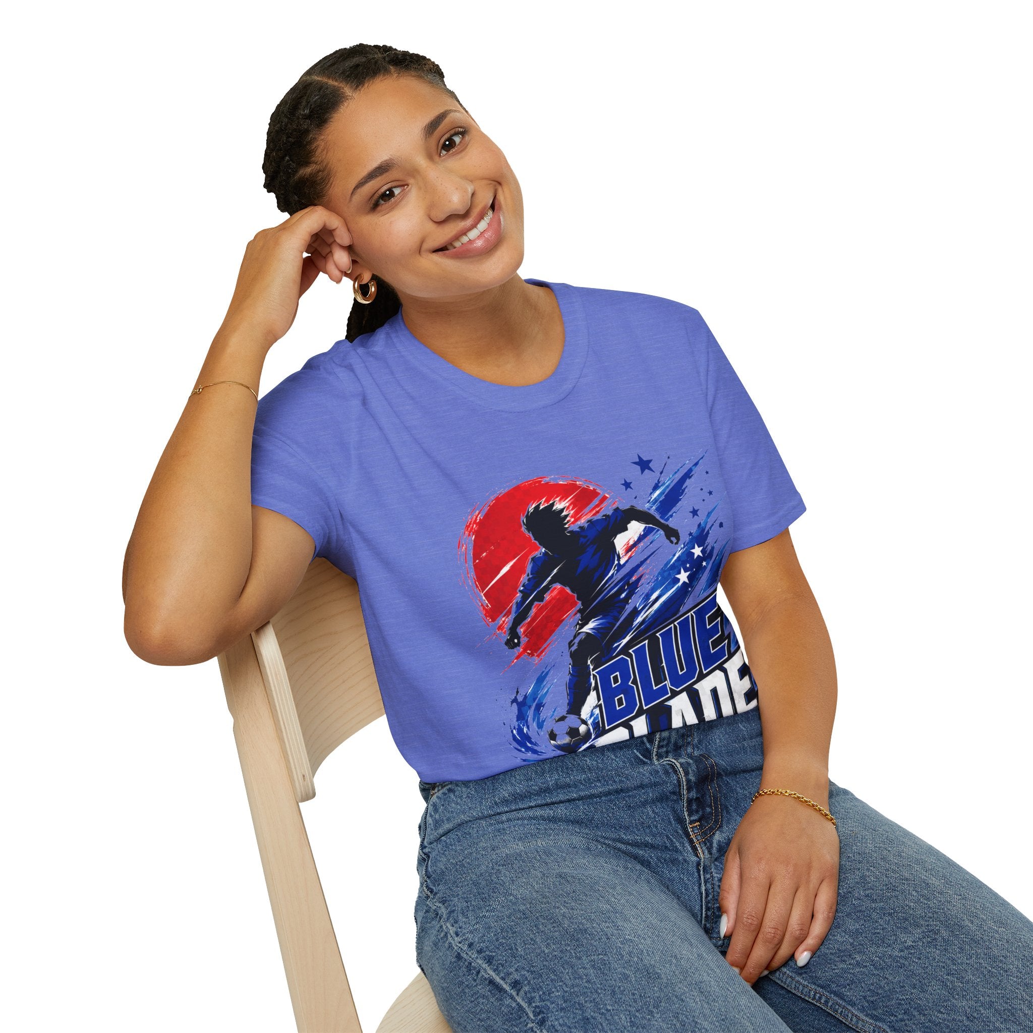 Japan T-Shirt — Blue Blade Soccer Graphic Tee (Red & Blue Starburst)