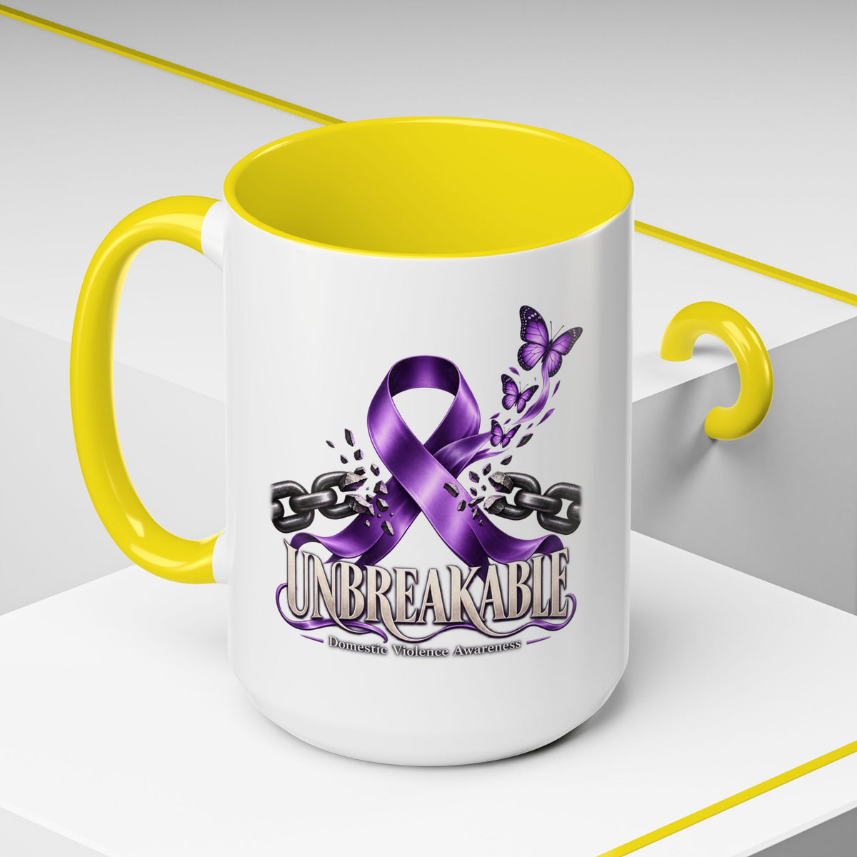 Unbreakable Purple Ribbon Coffee Mug —Domestic Violence Awareness Support Accent Mug