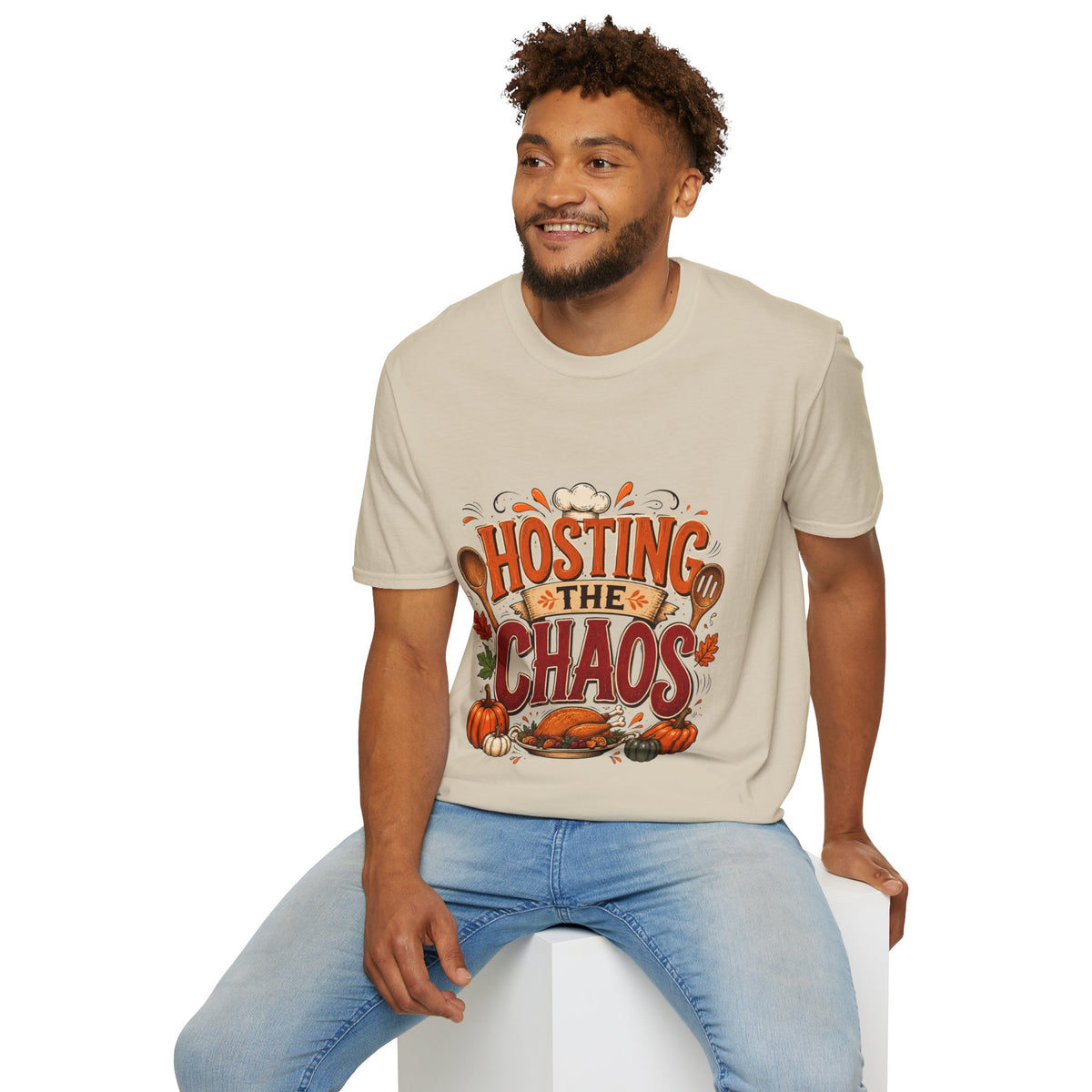 Thanksgiving T-Shirt Hosting the Chaos T-Shirt — Funny Thanksgiving Cooking Shirt for Hosts