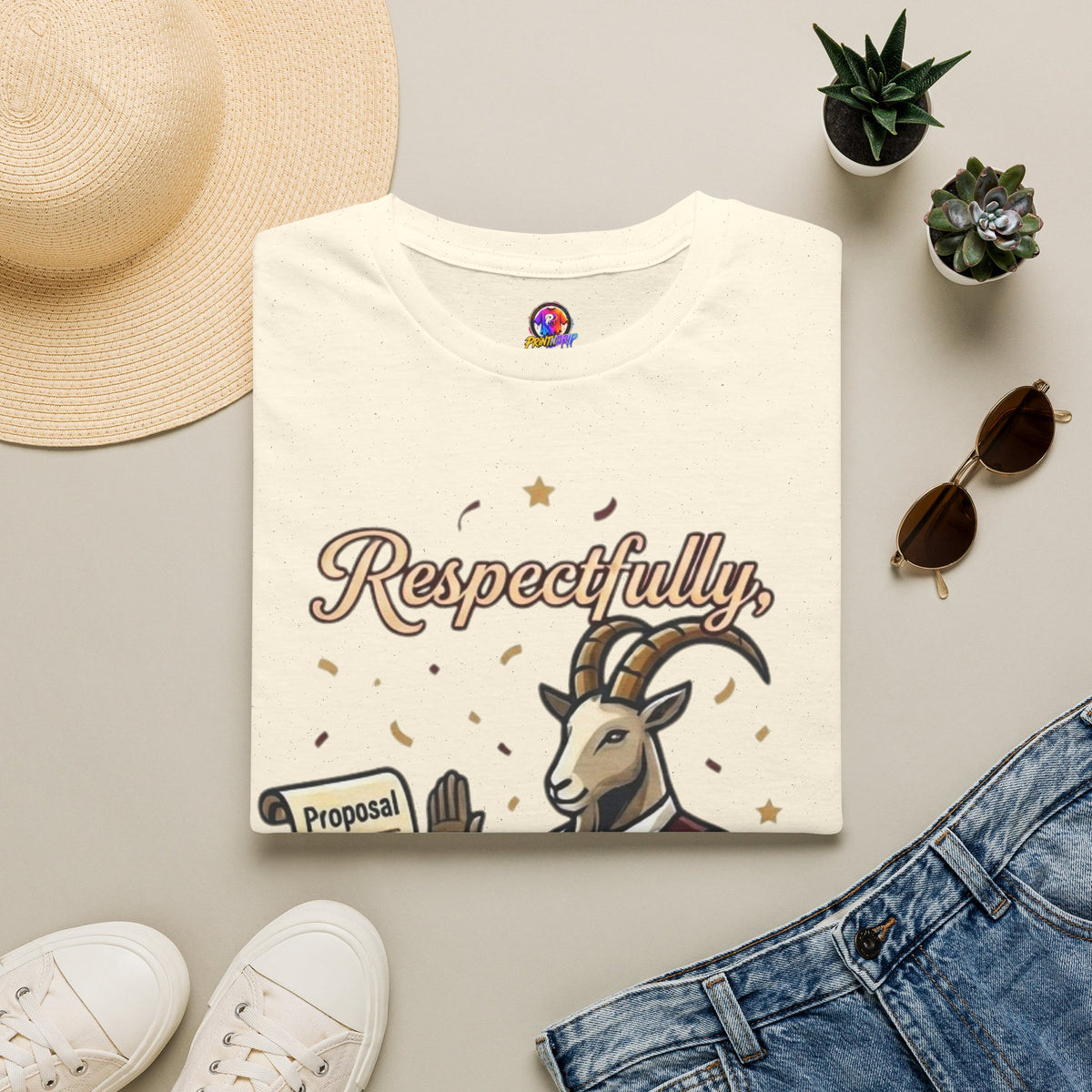 T-Shirt — "Respectfully, No" Capricorn Goat Proposal Funny Zodiac Tee