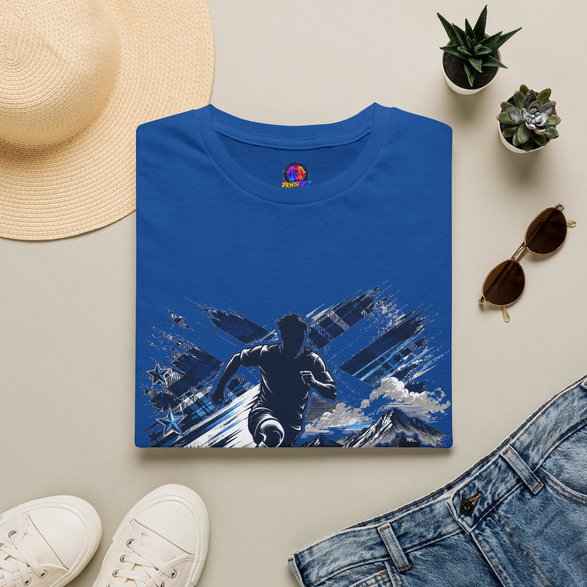 Scotland Highland Storm Soccer T-Shirt — Mountain Soccer Player Graphic Tee