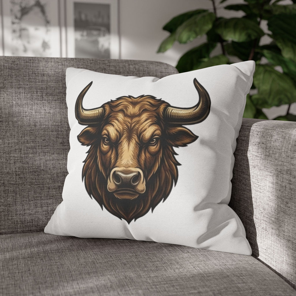 Taurus Bull Head Decorative Pillowcase — Rustic Farmhouse Toss Pillow Cover