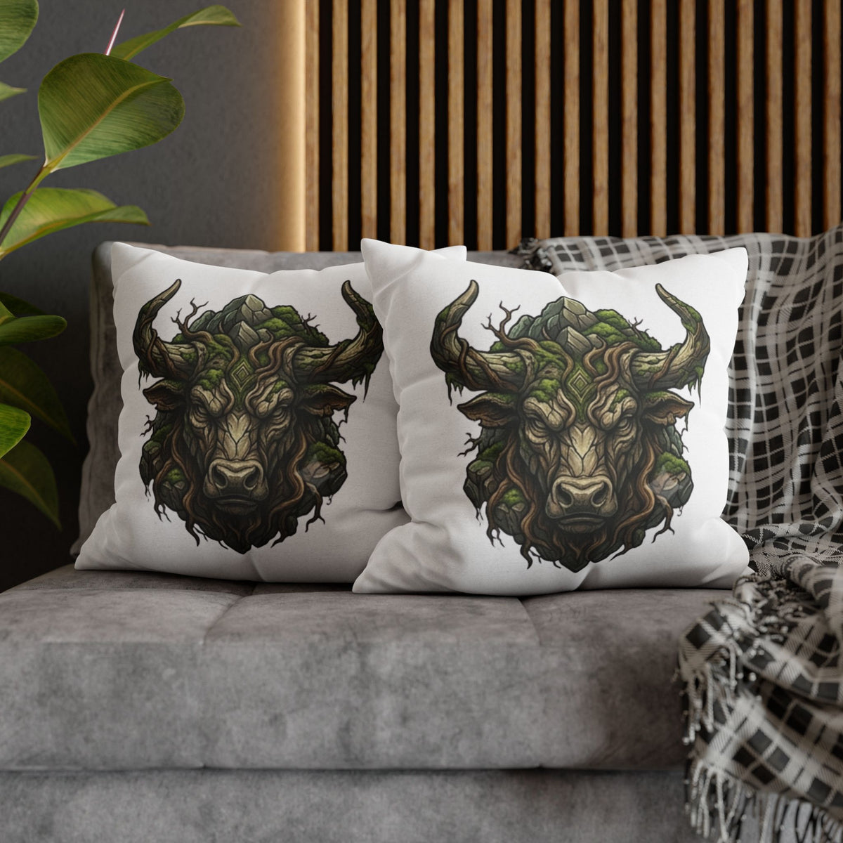 Taurus Forest Bull Decorative Pillowcase — Mythic Woodland Ox Accent Cushion