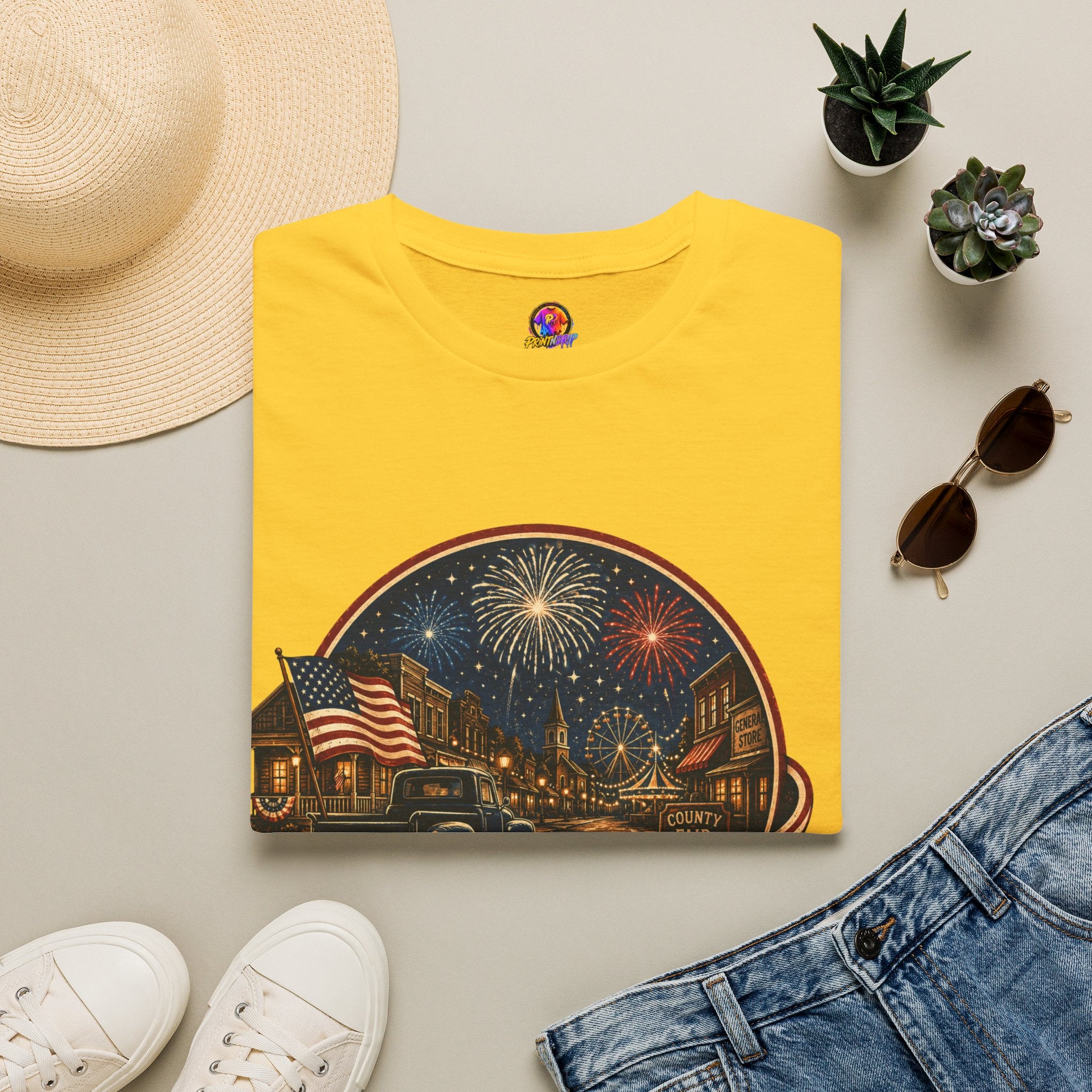 Small Town Big Freedom T-Shirt — Patriotic 4th of July Fireworks Tee