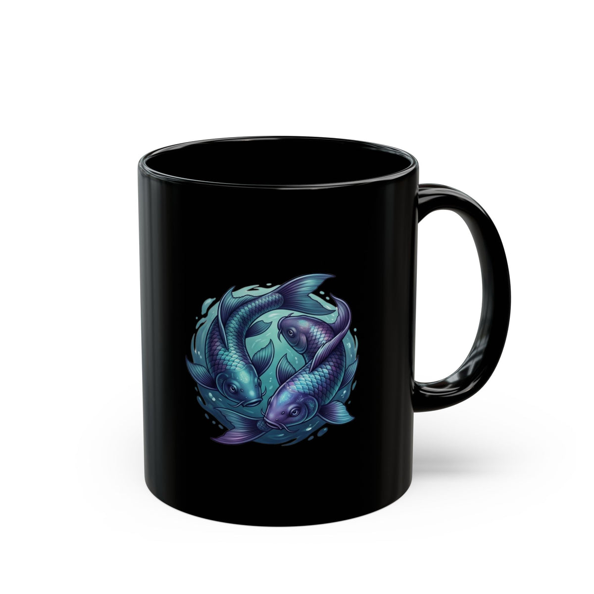 Pisces Zodiac Koi Yin-Yang Black Ceramic Mug  — Blue Fish Zen Coffee Cup